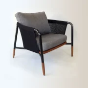 2er Set Sessel Wachwitz aus Akazienholz und Edelstahl sowie Outdoor-3D-Strick aus Polyester in den Farben Braun und Grau sowie Schwarz