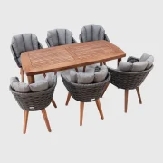 heller Möbel-Set Albertstadt bestehend aus 4 Stühlen und einem Esstisch aus Akazienholz und Stahl sowie Rope-Geflecht in den Farben Braun Schwarz und Pfeffer/Salz