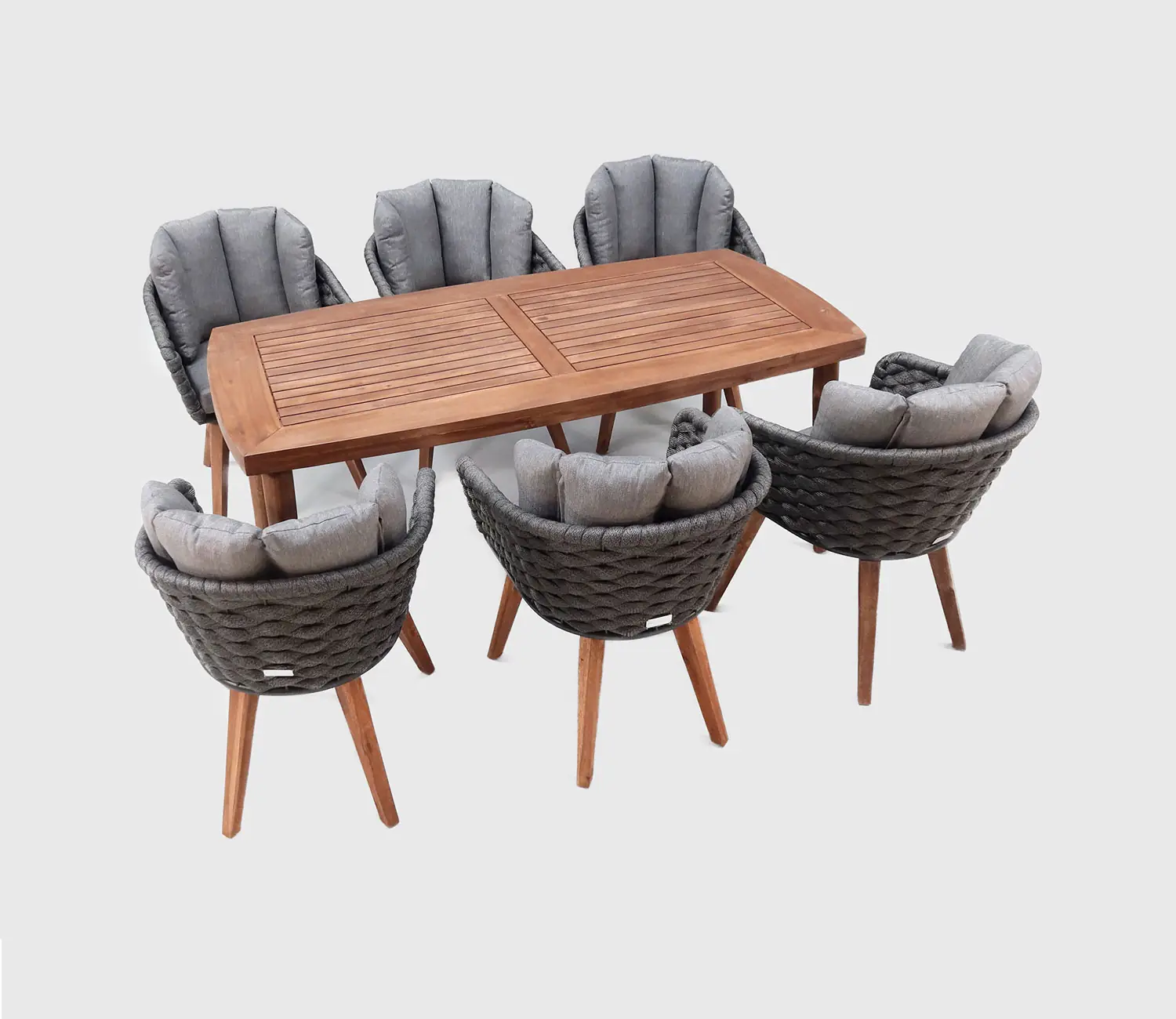 heller Möbel-Set Albertstadt bestehend aus 4 Stühlen und einem Esstisch aus Akazienholz und Stahl sowie Rope-Geflecht in den Farben Braun Schwarz und Pfeffer/Salz