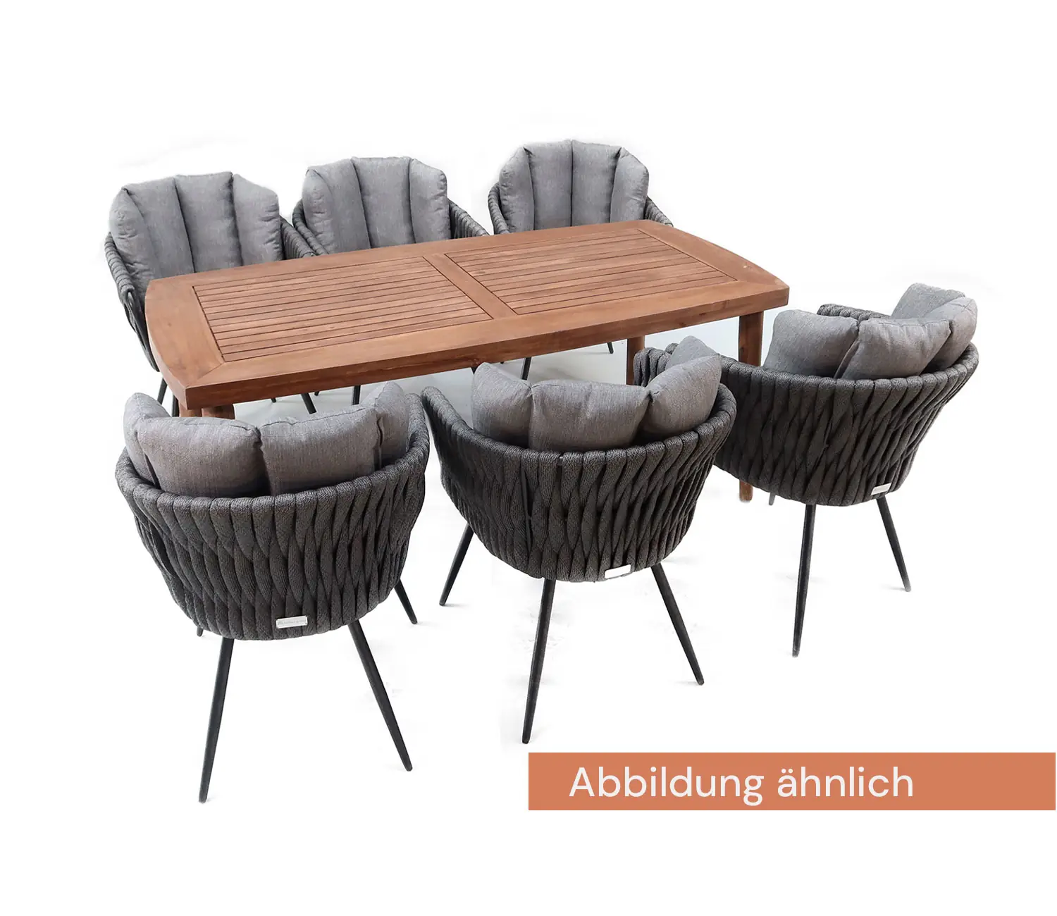 heller Möbel-Set Albertstadt bestehend aus 4 Stühlen und einem Esstisch aus Akazienholz und Stahl sowie Rope-Geflecht in den Farben Braun Schwarz und Pfeffer/Salz