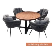 heller Möbel-Set Gompitz bestehend aus 4 Stühlen und einem Esstisch aus Akazienholz und Stahl sowie Rope-Geflecht in den Farben Braun Schwarz und Pfeffer/Salz
