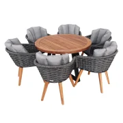 heller Möbel-Set Gompitz 1 bestehend aus 6 Stühlen Bastei und einem runden Esstisch aus Akazienholz und Stahl