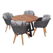 heller Möbel-Set Gompitz 2 bestehend aus 4 Stühlen Bastei und einem runden Esstisch aus Akazienholz und Stahl