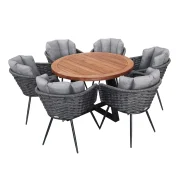 heller Möbel-Set Gompitz 3 bestehend aus 6 Stühlen Bühlau und einem runden Esstisch aus Akazienholz und Stahl