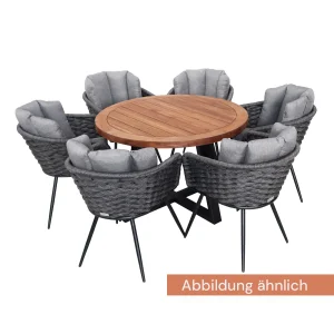 heller Möbel-Set Gompitz 5 bestehend aus 6 Stühlen Cotta und einem runden Esstisch aus Akazienholz und Stahl
