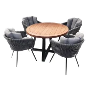 heller Möbel-Set Gompitz 6 bestehend aus 4 Stühlen Cotta und einem runden Esstisch aus Akazienholz und Stahl