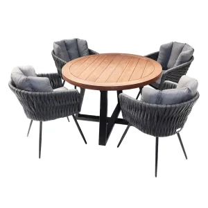 heller Möbel-Set Gompitz 6 bestehend aus 4 Stühlen Cotta und einem runden Esstisch aus Akazienholz und Stahl