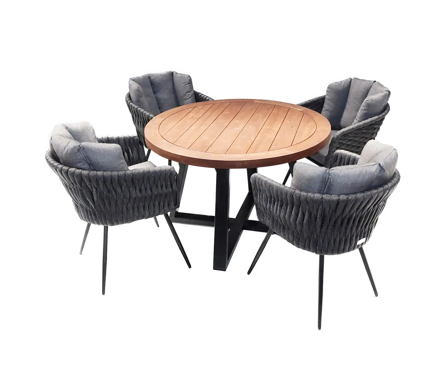 heller Möbel-Set Gompitz 6 bestehend aus 4 Stühlen Cotta und einem runden Esstisch aus Akazienholz und Stahl