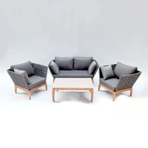 heller Möbel-Set Heidenau bestehend aus 2 Lounge-Sesseln und einem Lounge-Tisch sowie einer Lounge-Sitzbank in den Farben Grau und Braun