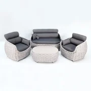 heller Möbel-Set Lilienstein bestehend aus 2 Lounge-Sesseln und einem Lounge-Tisch sowie einer Lounge-Sitzbank in den Farben Silbergrau und Pfeffer/Salz