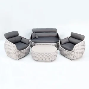 heller Möbel-Set Lilienstein bestehend aus 2 Lounge-Sesseln und einem Lounge-Tisch sowie einer Lounge-Sitzbank in den Farben Silbergrau und Pfeffer/Salz