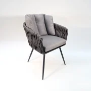 2er Set Sessel Cotta aus Stahl und Rope-Geflecht aus Polyester in den Farben Grau und Schwarz und mit bequemen Rückenkissen