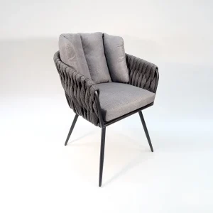 2er Set Sessel Cotta aus Stahl und Rope-Geflecht aus Polyester in den Farben Grau und Schwarz und mit bequemen Rückenkissen