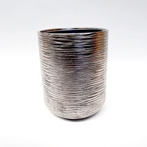 heller Vase HLO-016A/13DB - edle handlackierte Vase in der Farbe Silber aus Polyuresin mit einer Höhe von 46 Zentimetern und Durchmesser 38 Zentimetern