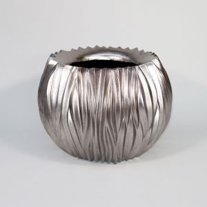 heller Vase HLO-023B/13DB - edle handlackierte kugelförmige Vase in der Farbe Silber aus Polyuresin mit einer Höhe von 33 Zentimetern und Durchmesser 46 Zentimetern