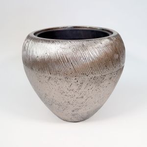 heller Vase HLO-024A/13DB - edle handlackierte bauchige Vase in der Farbe Silber aus Polyuresin mit einer Höhe von 52 Zentimetern und Durchmesser 56 Zentimetern.