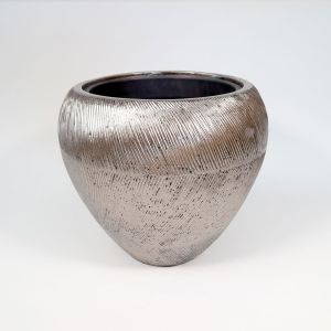 heller Vase HLO-024B/13DB - edle handlackierte Vase in der Farbe Silber aus Polyuresin mit einer Höhe von 41 Zentimetern und Durchmesser 45 Zentimetern