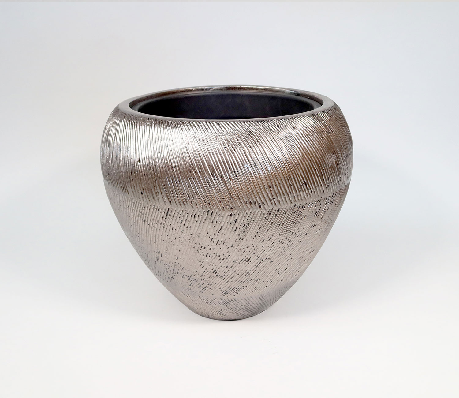 heller Vase HLO-024B/13DB - edle handlackierte Vase in der Farbe Silber aus Polyuresin mit einer Höhe von 41 Zentimetern und Durchmesser 45 Zentimetern