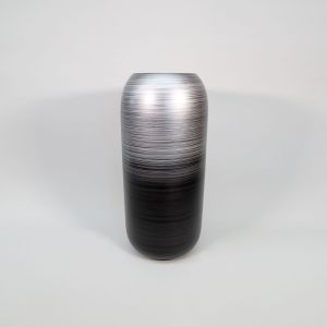 heller Vase PMT-070C/13 - edle handlackierte kugelförmige Vase in der Farbe Silber/Schwarz aus Polyuresin mit einer Höhe von 75 Zentimetern und Durchmesser 34 Zentimetern