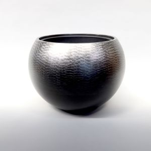 heller Vase PMT-087A/13 - Edle handlackierte kugelförmige Vase in der Farbe Silber/Schwarz aus Polyuresin mit einer Höhe von 43 Zentimetern und Durchmesser 60 Zentimetern