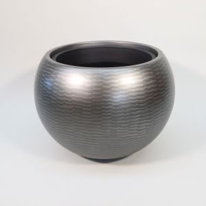 heller Vase PMT-087B/13 - edle handlackierte kugelförmige Vase in der Farbe Silber/Schwarz aus Polyuresin mit einer Höhe von 36 Zentimetern und Durchmesser 50 Zentimetern