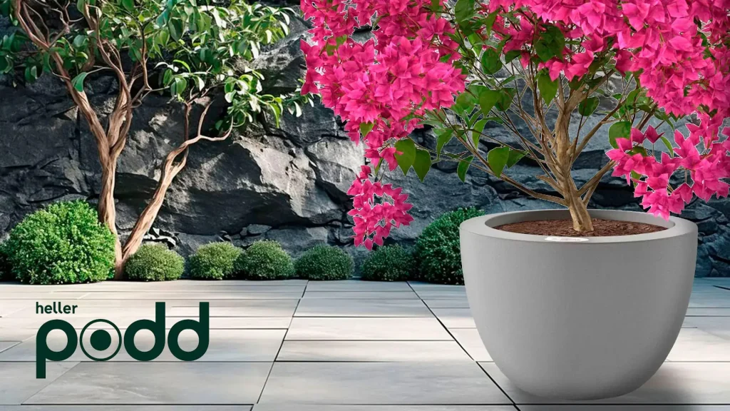 heller podd ist ein selbstbewässernder Pflanzkübel mit Wasserreservoir. Die Pflanze immt sich, was sie braucht.